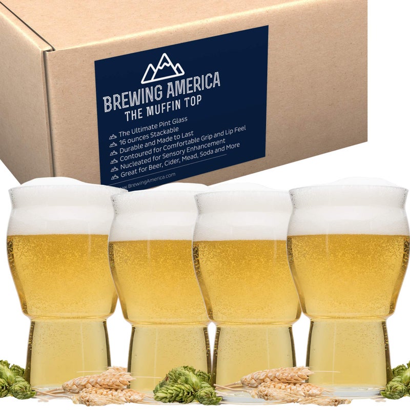 Brewing America كأس البيرة النووي من مافن توب® لأفضل طعم للبيرة الحرفية والسيدر - شكل توليب ونووية لتعزيز الطعم والرائحة لأفضل أنواع الآي بي إيه (مجموعة 4 من مافن توب الشفافة) - Image 1